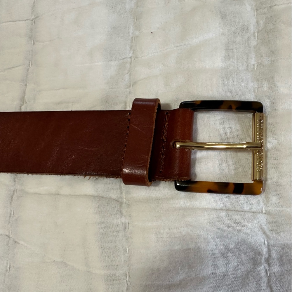 Michael Kors Brown Leather Belt with Tortoiseshell Buckle